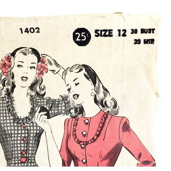 Vintage Dress Pattern 1940s XS Dress - Picture 2 of 9